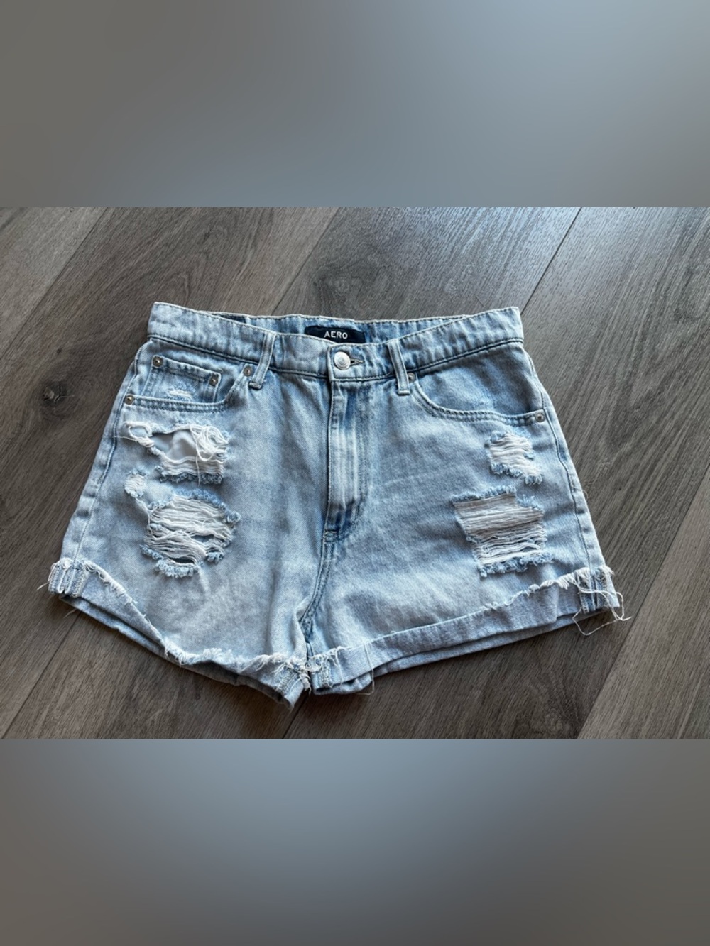 Aero Light Blue Distressed Denim Shorts
